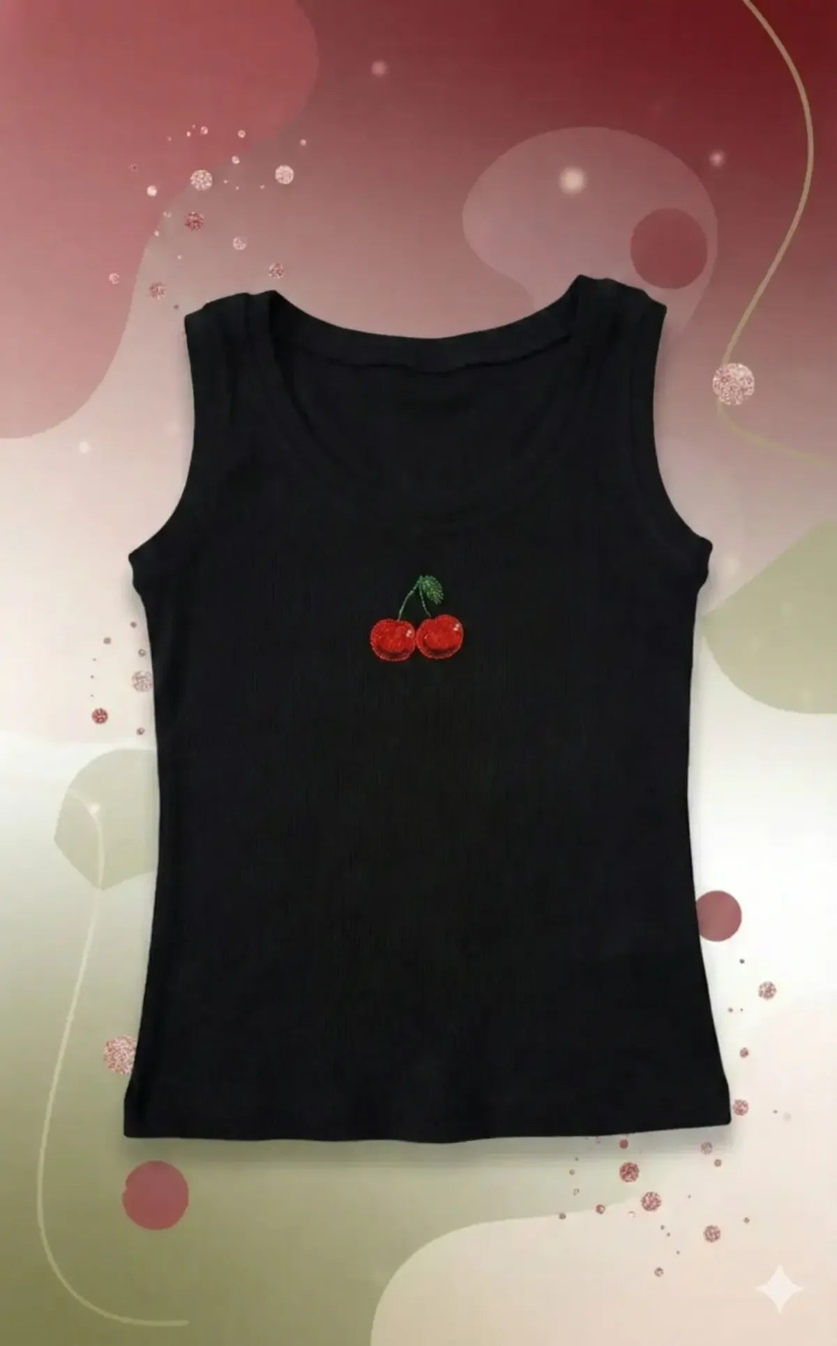 Cherry Beaded Tank Top // Black