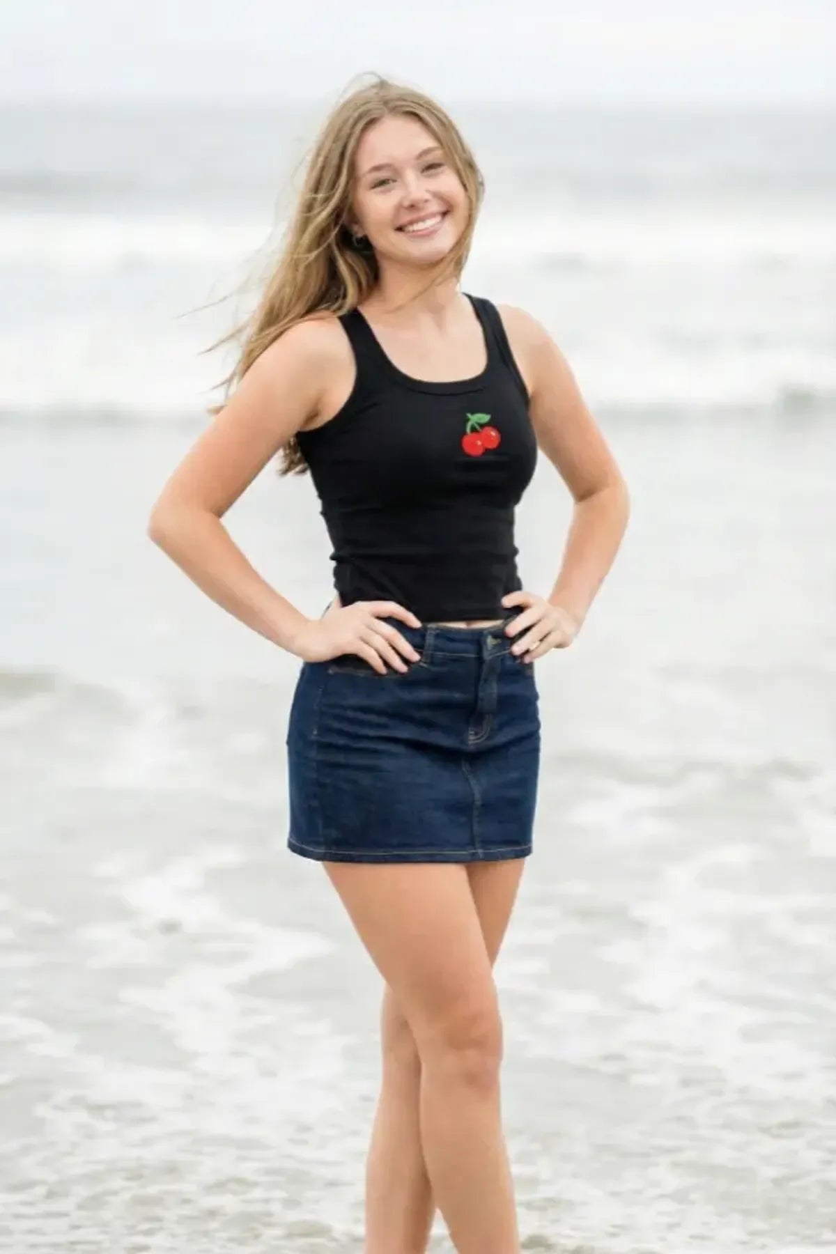 Cherry Beaded Tank Top // Black
