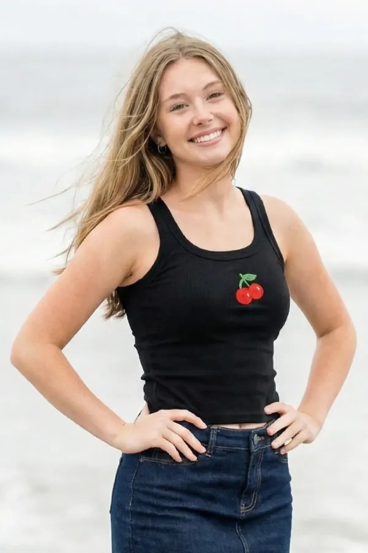 Cherry Beaded Tank Top // Black