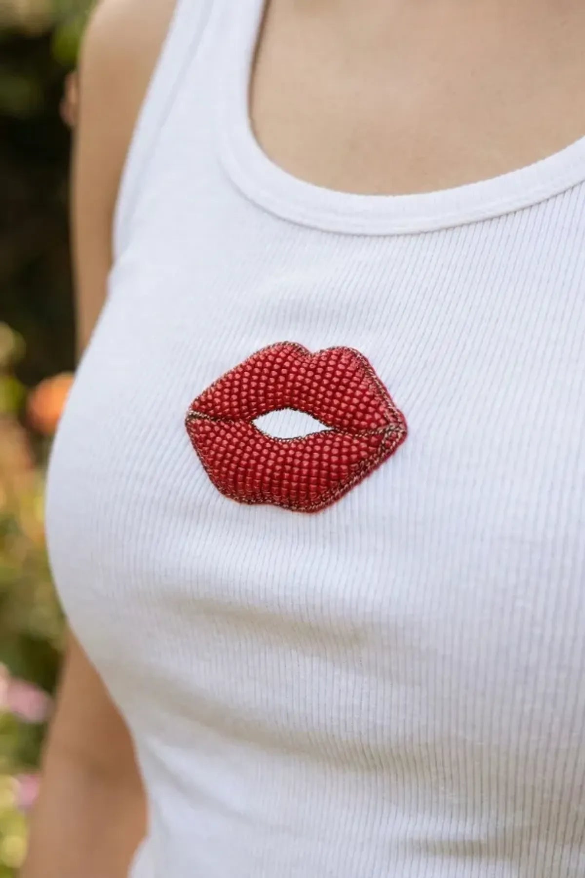 Kiss Beaded Tank Top // White