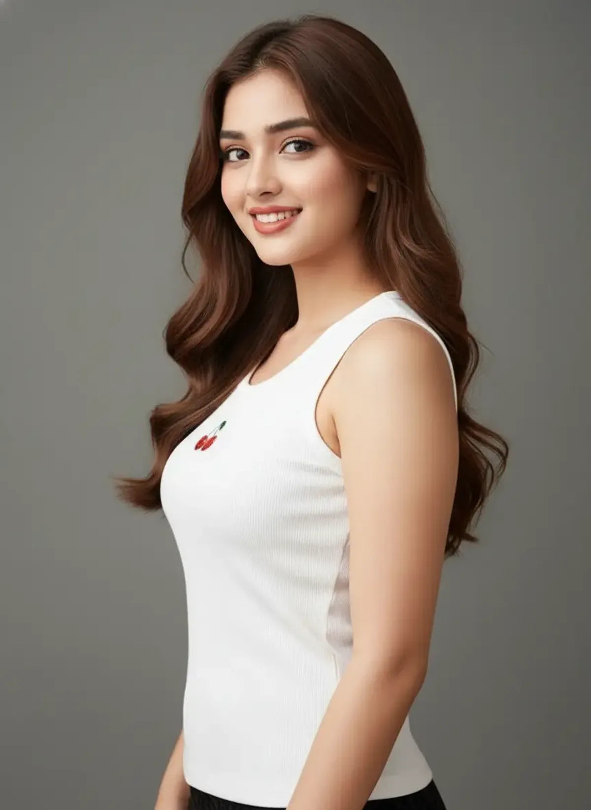 Cherry Beaded Tank Top // White