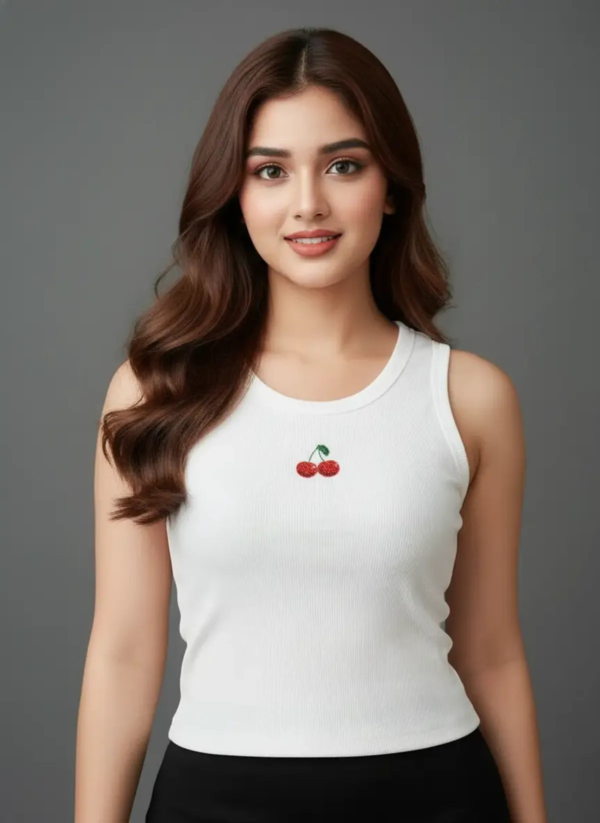 Cherry Beaded Tank Top // White
