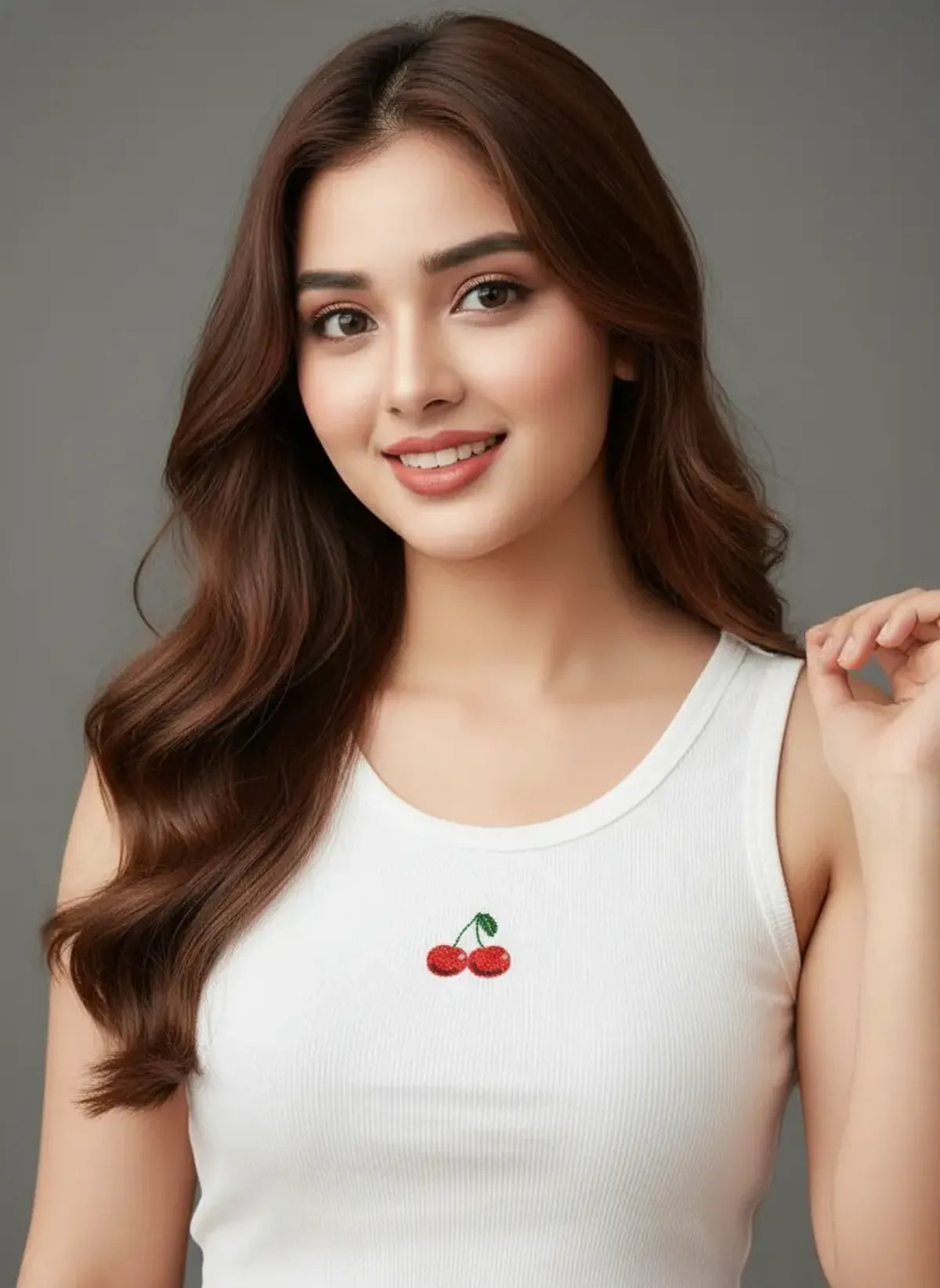 Cherry Beaded Tank Top // White