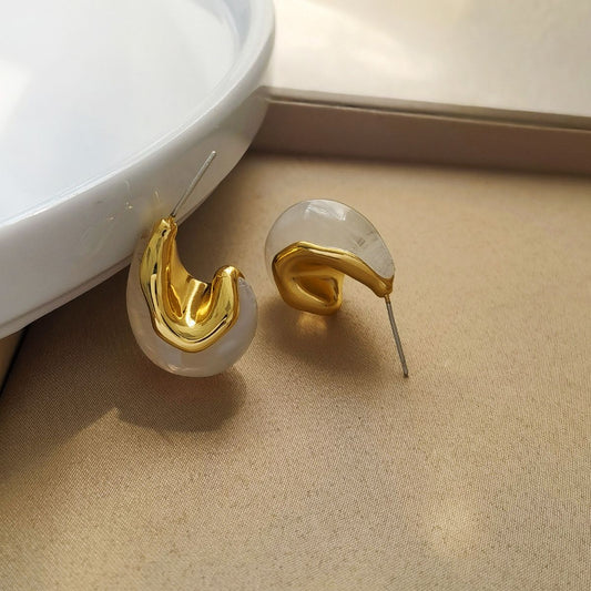 Tear Drop Earrings // Gold & White