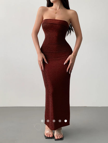Shimmer Tube Dress // Burgundy