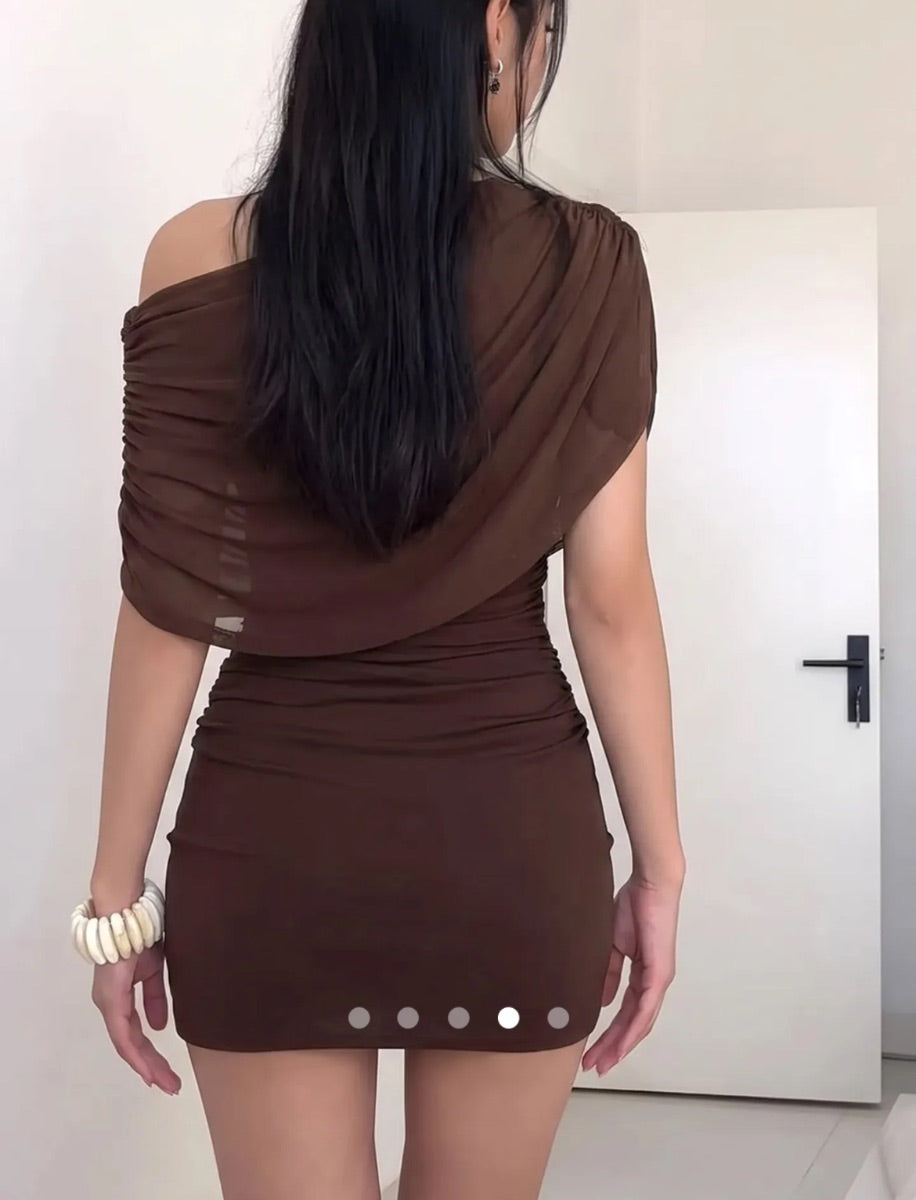 Gathered Bodycon Dress 002 // Brown