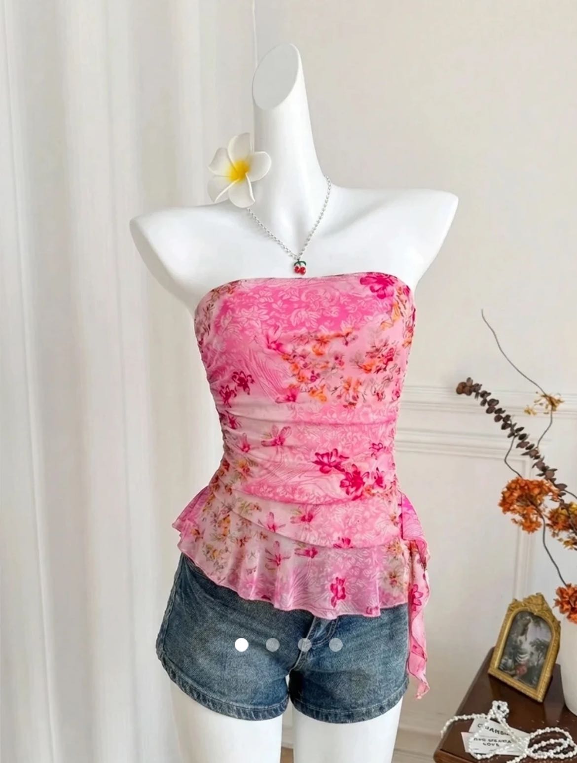 Ruffle Tube Top // Pink