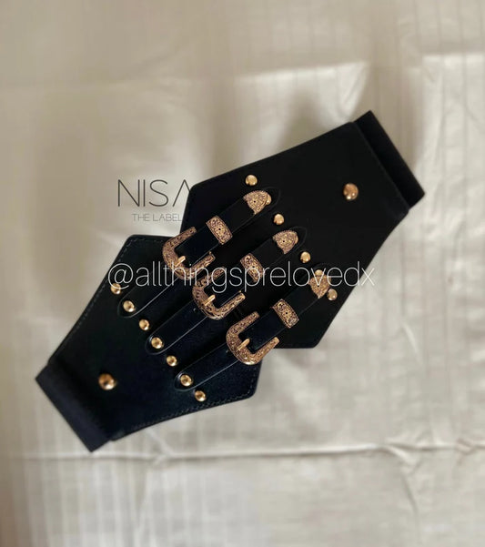 Vintage 3 Buckle Corset Belt // Black