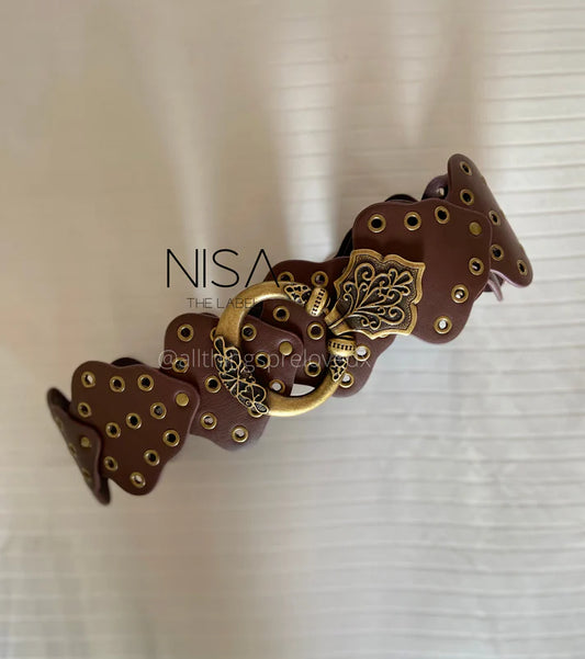 Antique Buckle Waist Belt // Brown