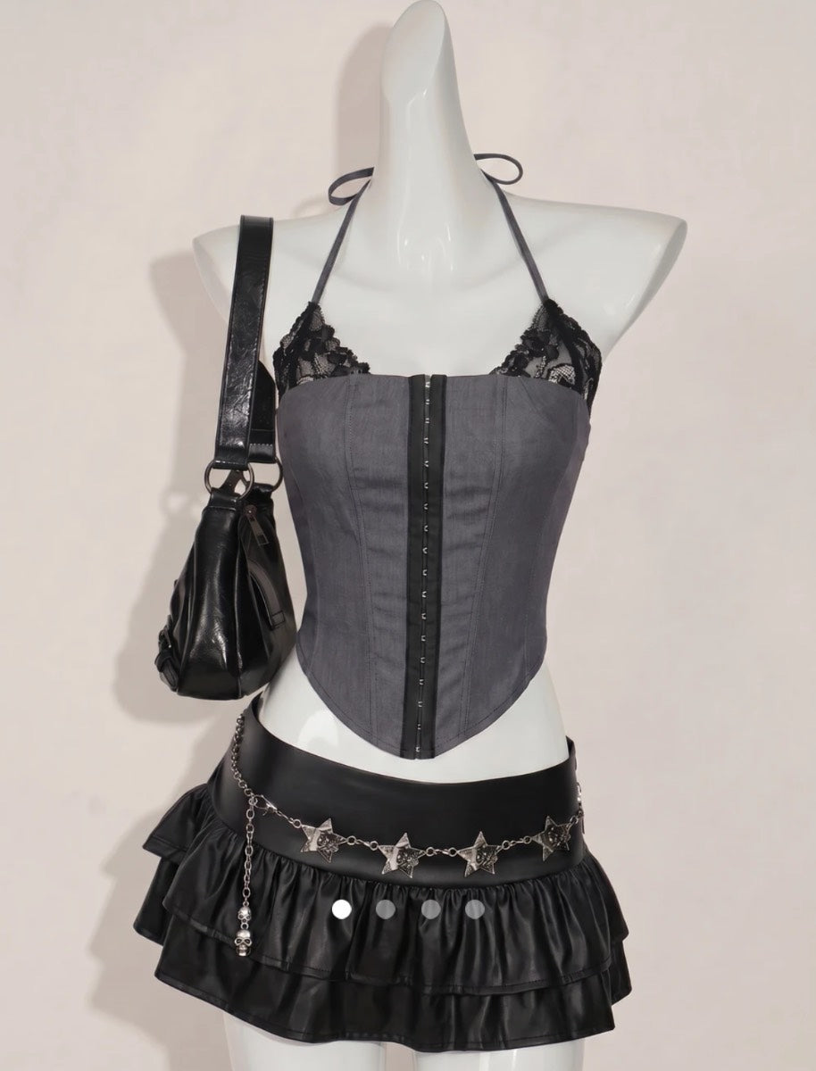 Patchwork Halter Top // Grey