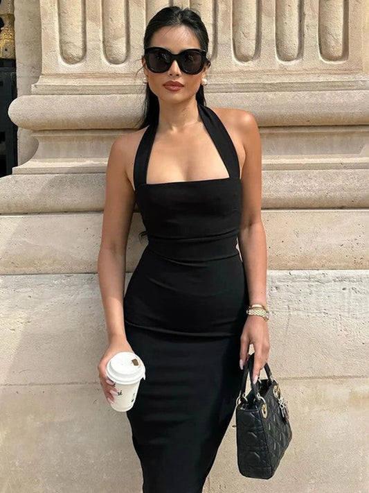 Halter Neck Midi Dress // Black