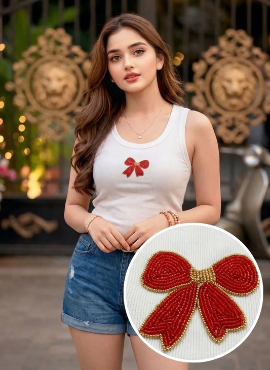 Bow Beaded Tank Top // White