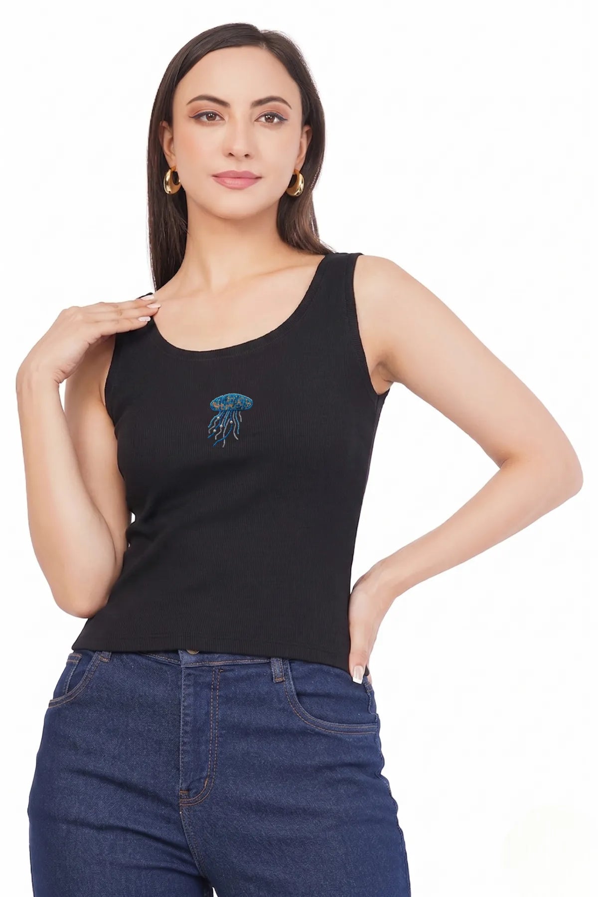 Jelly Fish Beaded Tank Top // Black
