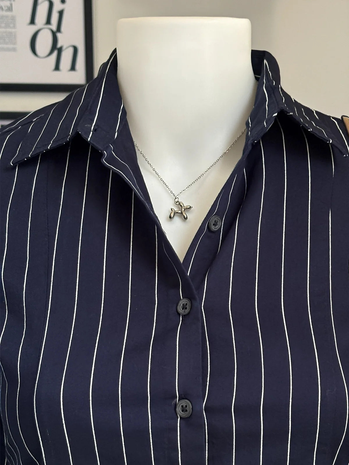 Navy Blue // Striped Flared Sleeve Fitted Shirt