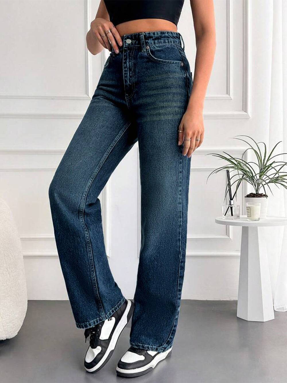 Tinted Stretchable Straight Leg Jeans // Slate Blue