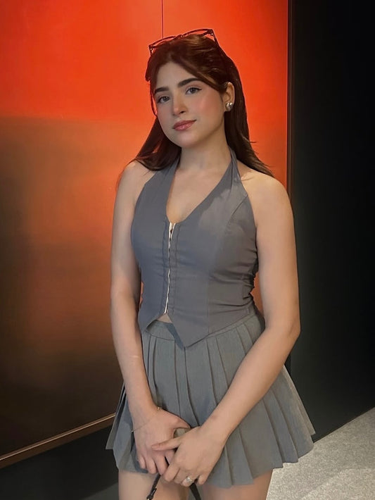 Buckle Halter Neck Top // Grey