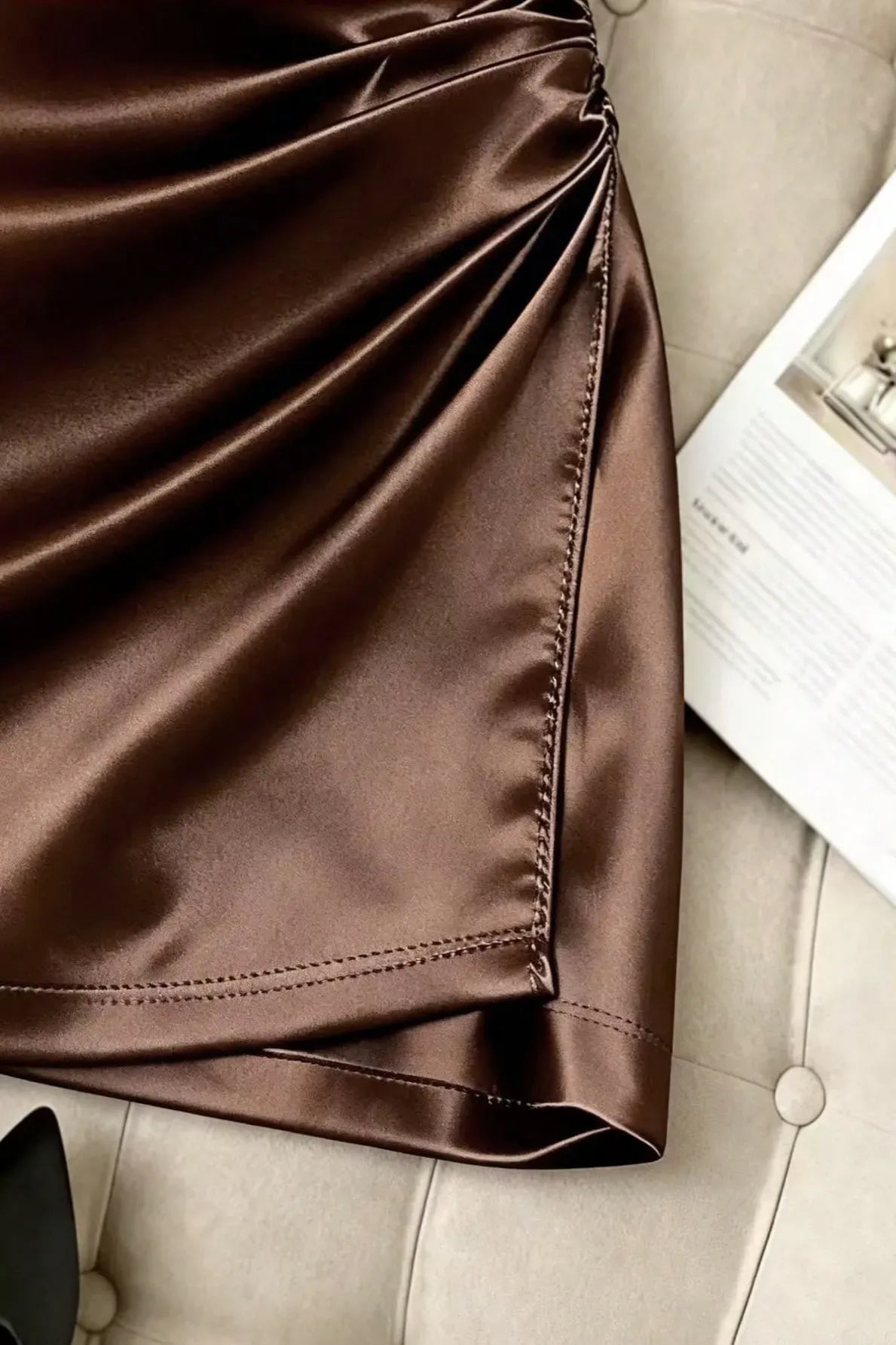 NEWME Ruched Mini Skirt // Brown
