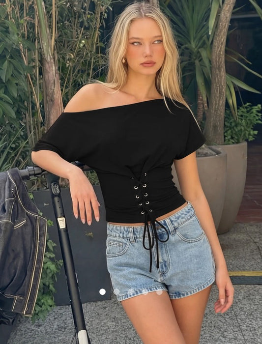 Lace Up Top // Black