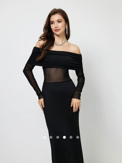 Off-Shoulder Sheer Dress // Black