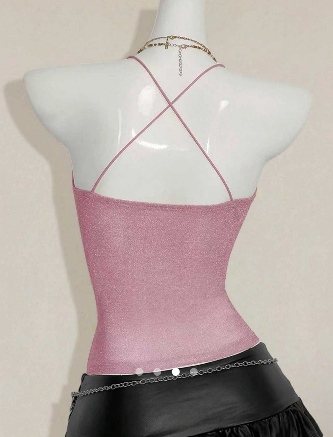 Beads Metallic Halter Top // Pink