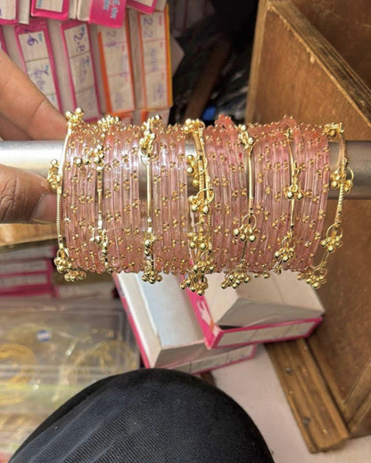 Light Orange // Kashmiri 12 Bangles + 4 Ghungroo Set //