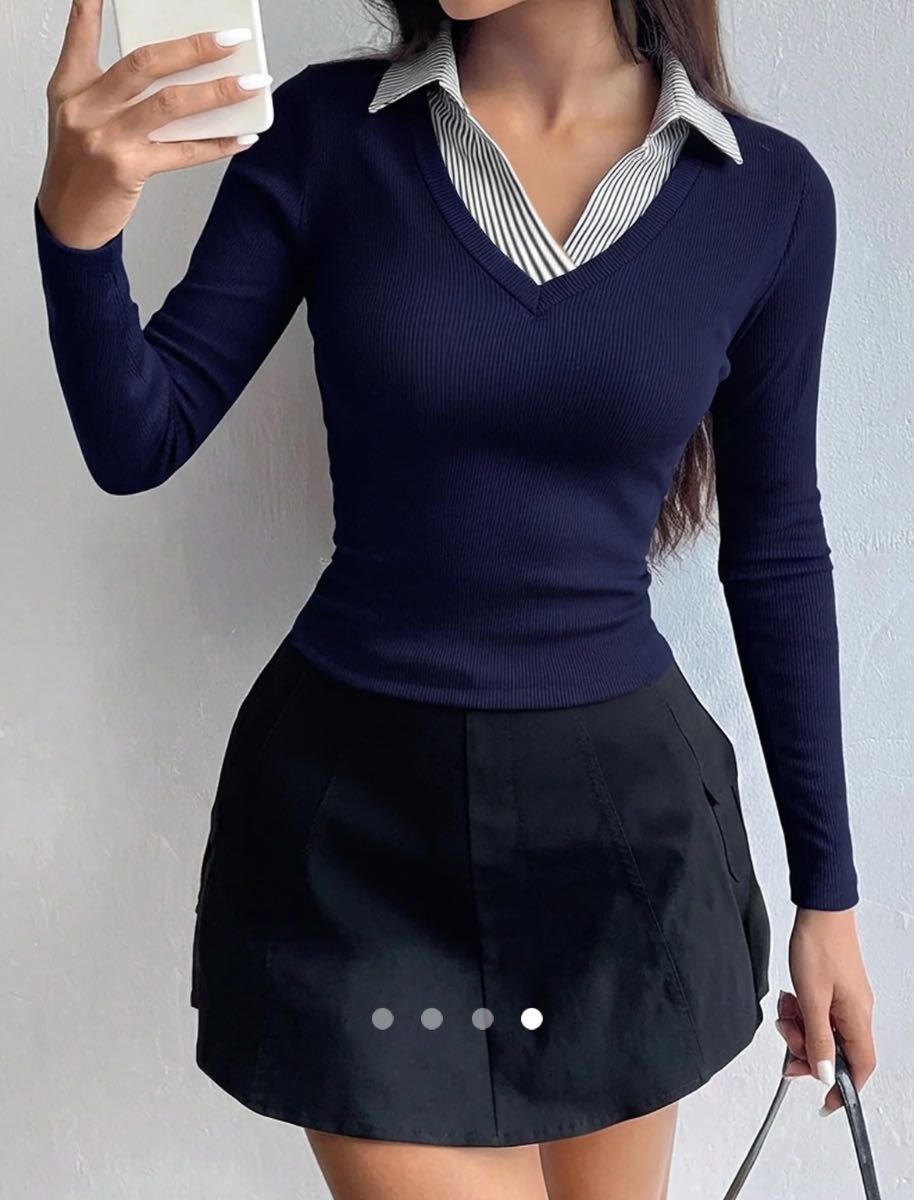 Contrast Johnny Collar Top // Navy