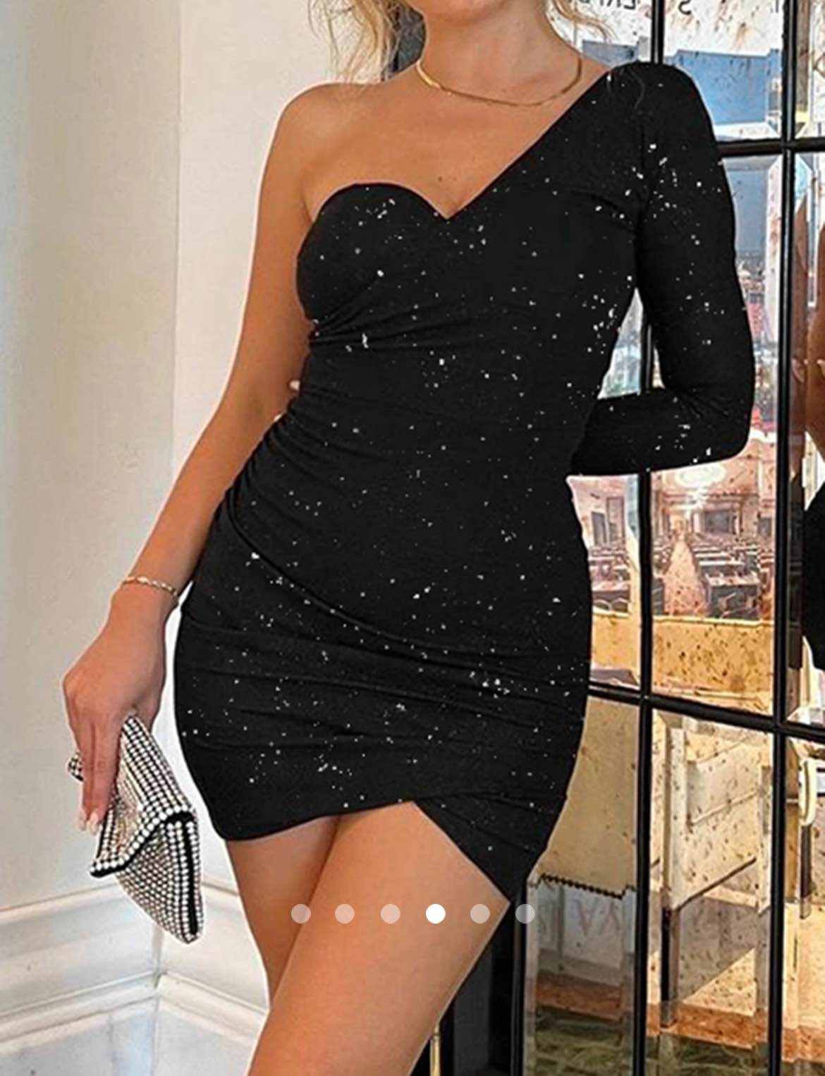 One Shoulder Shimmer Dress // Black