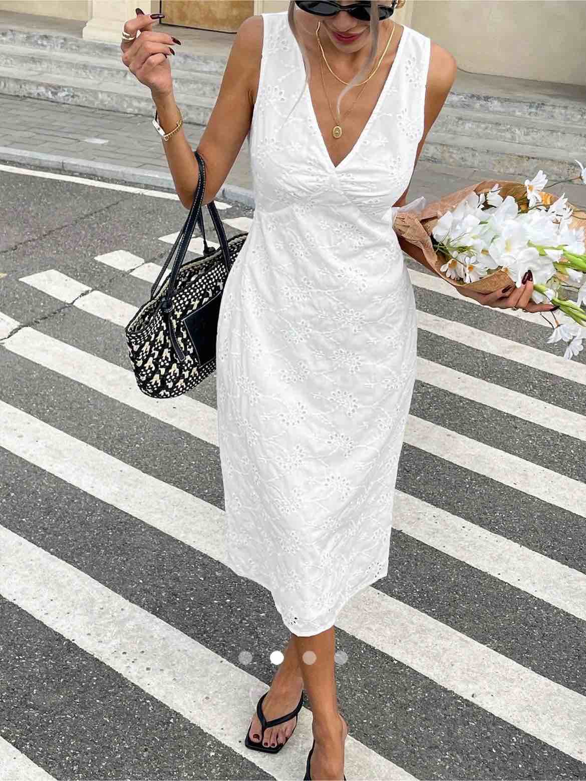 Embroidered Midi Dress // White
