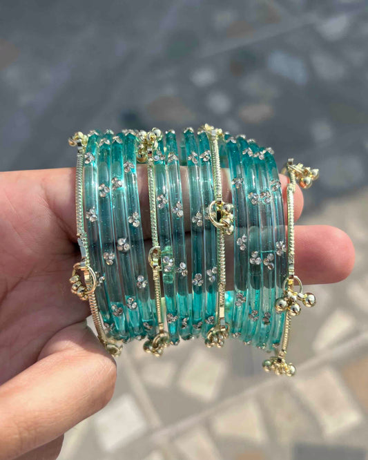 12 Bangles + 4 Ghungroo Set // Aqua Blue