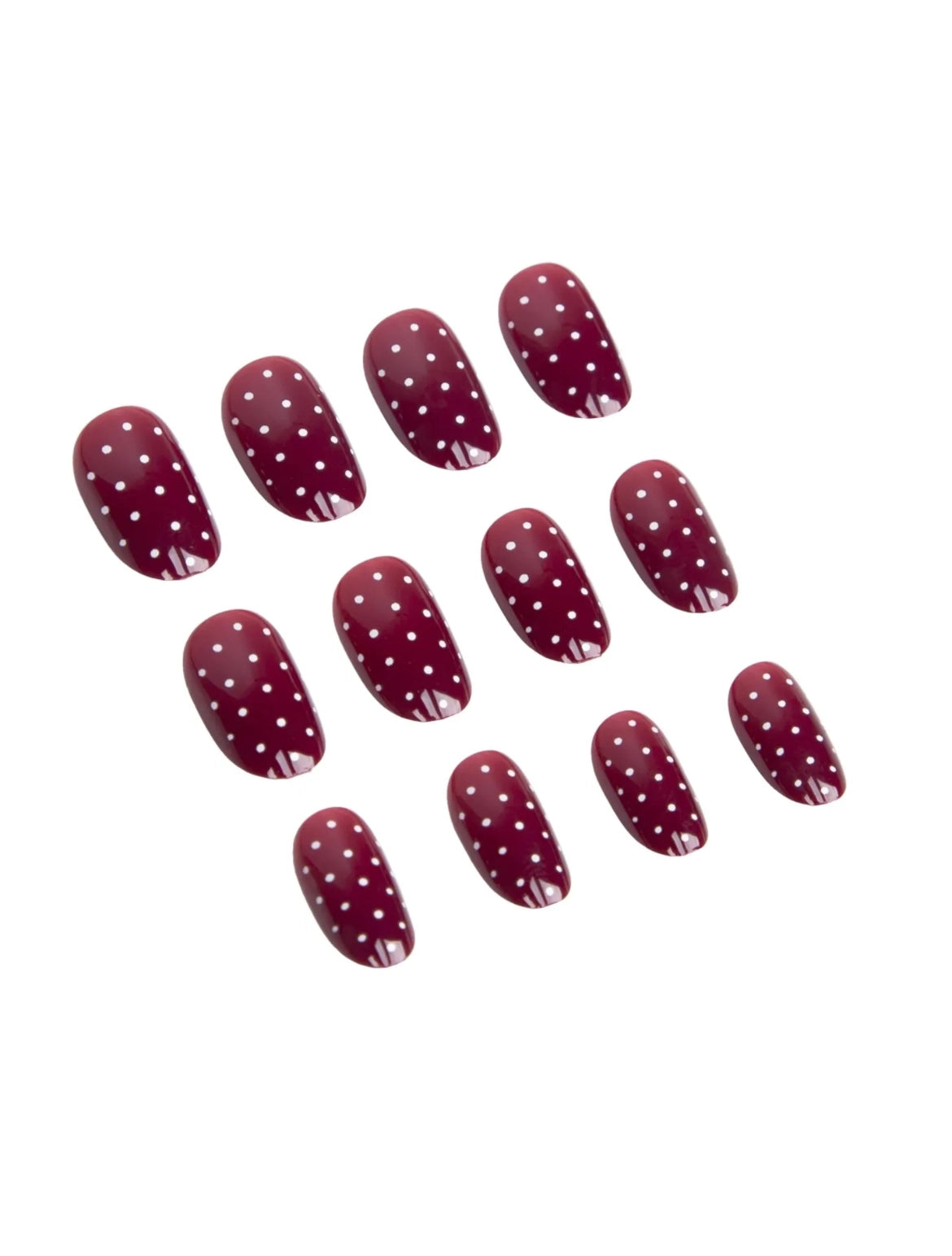 Polka Dot Artificial Nails // Burgundy