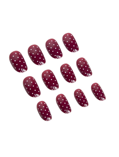 Polka Dot Artificial Nails // Burgundy