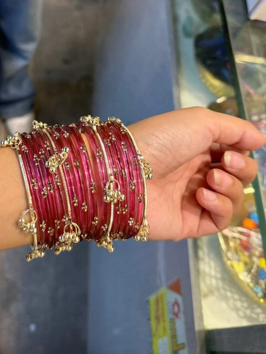 12 Bangles + 4 Ghungroo Set // Coral Red