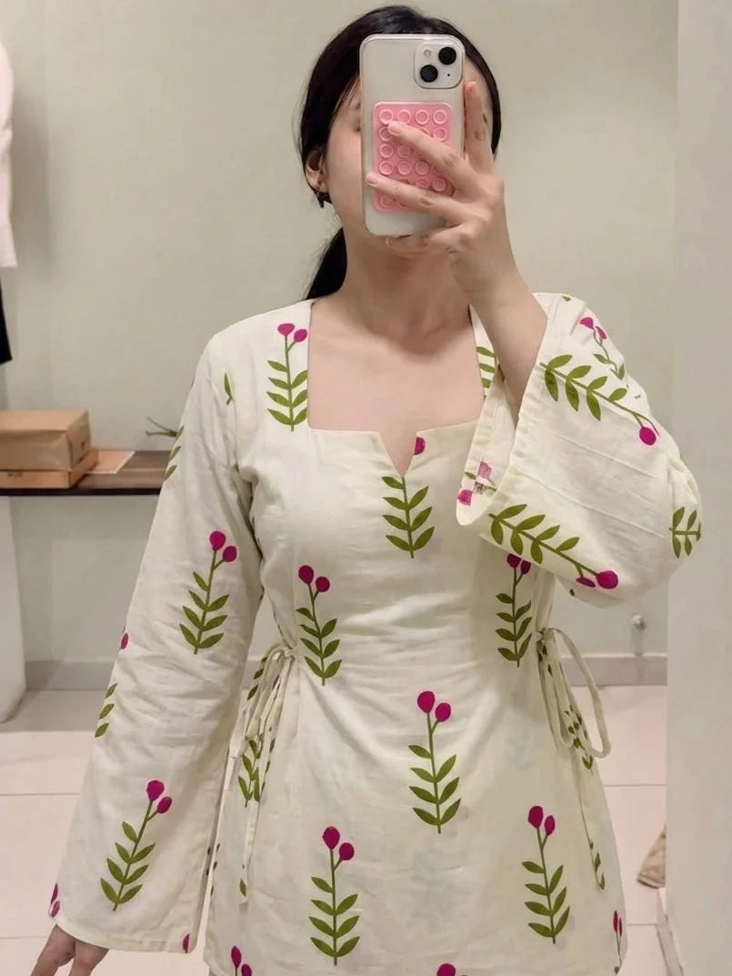 Off White // Side Knot Short Kurti (100% Cotton)