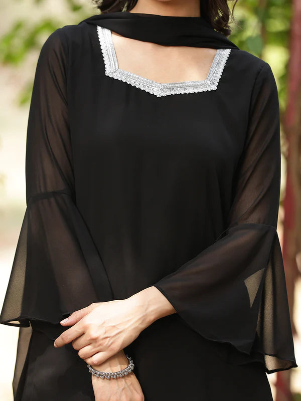 Black // 3pc Kurta Set with Palazzo & Dupatta