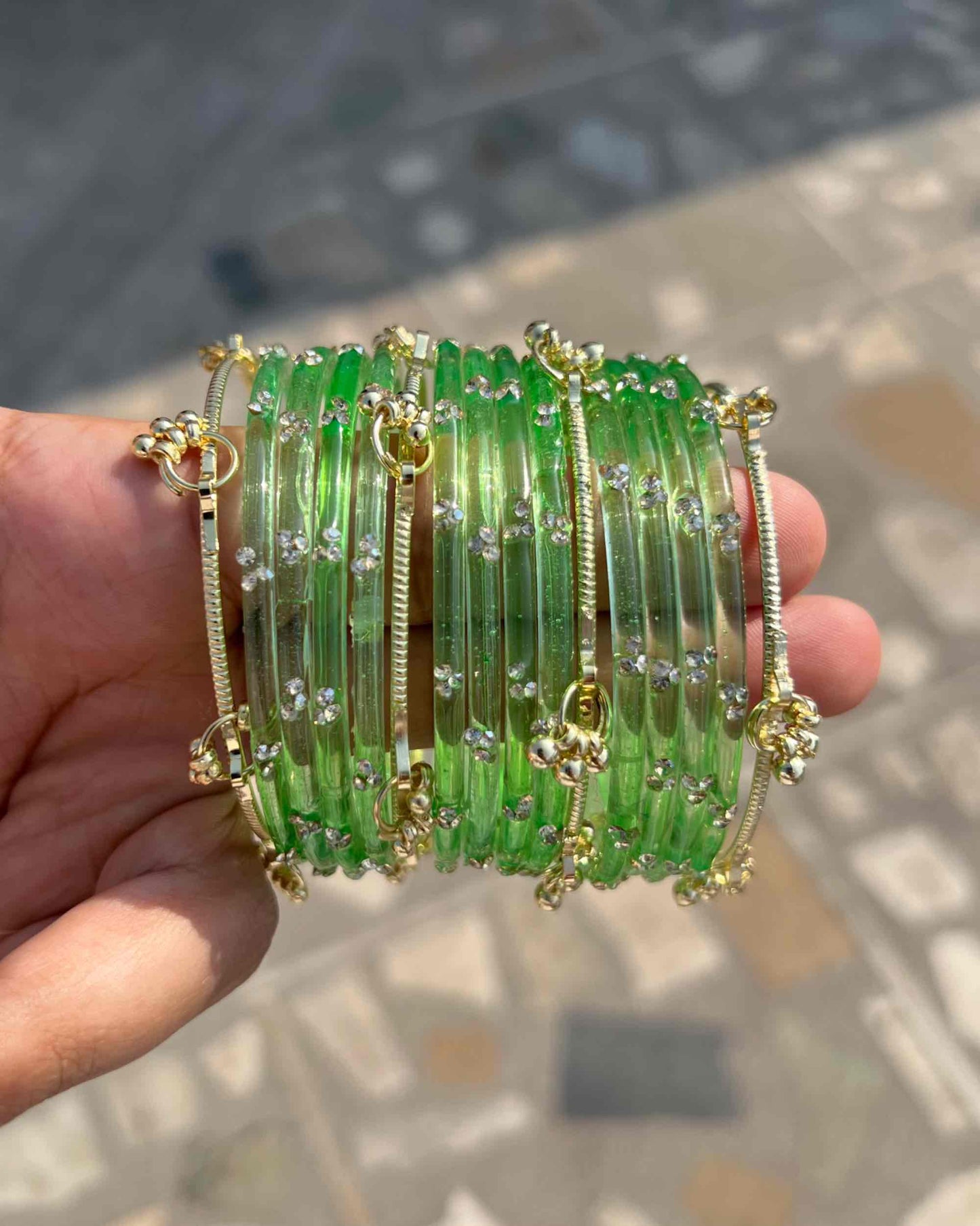 12 Bangles + 4 Ghungroo Set // Lime Green