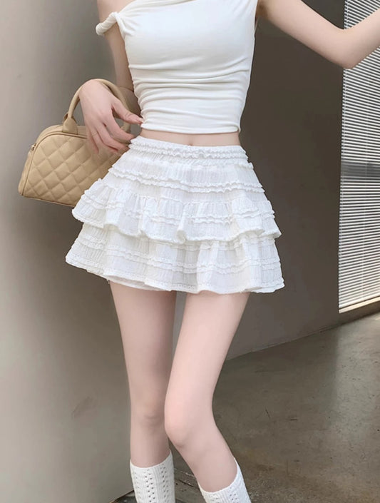 SAVANA Tiered Skort // White