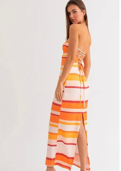 Tube Striped Maxi Dress // Orange