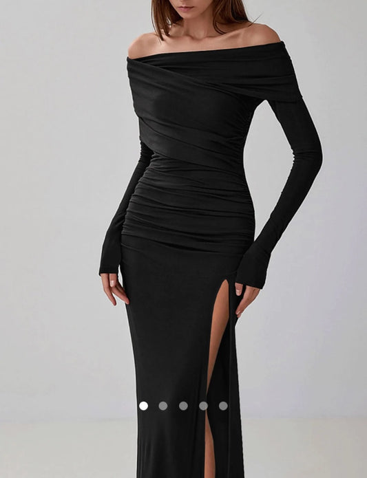 Asymmetric Bodycon Dress 001 // Black