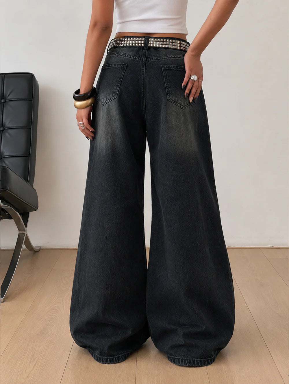 Grunge Black // Washed Ultra Wide Leg Jeans