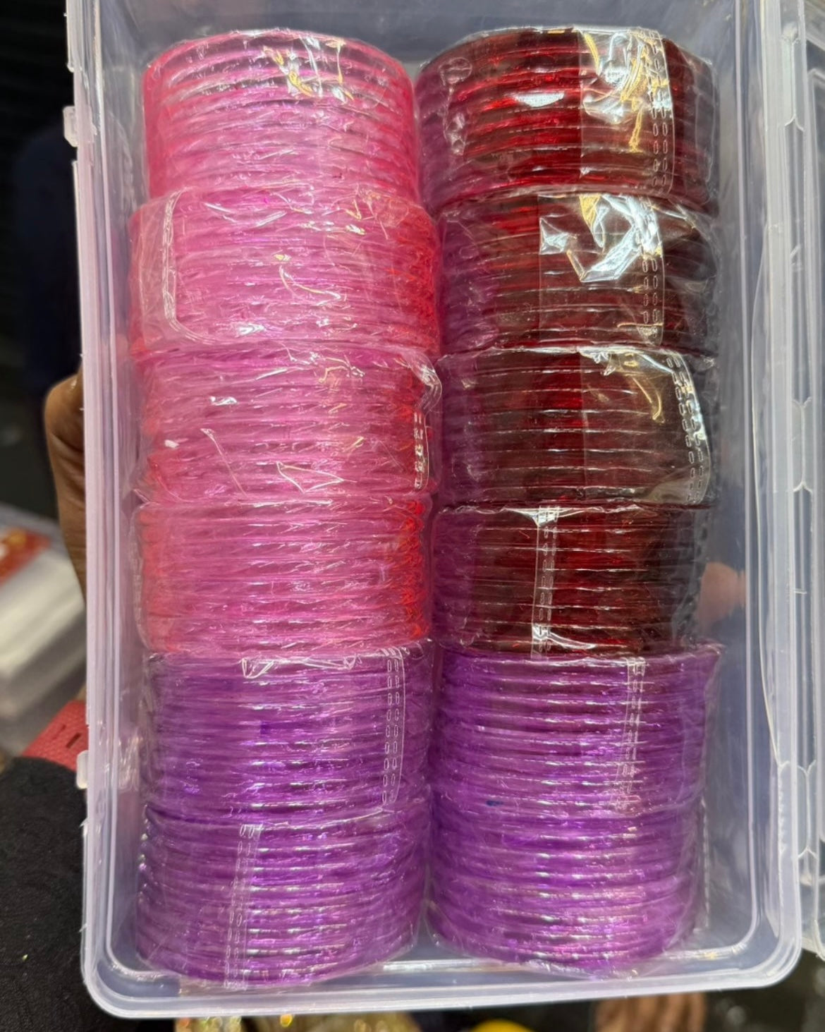 Thick Glass Bangles Set 8pc // Pink