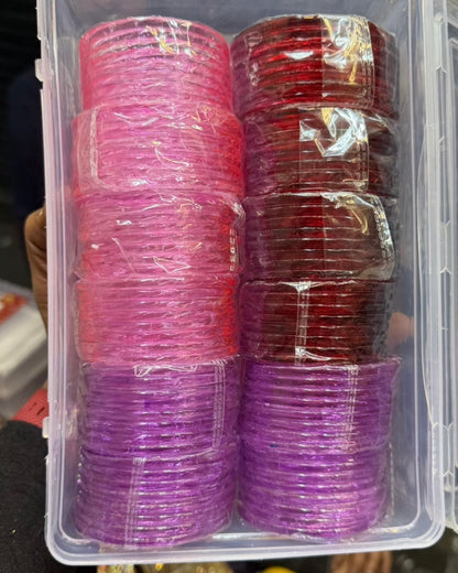 Thick Glass Bangles Set 8pc // Pink