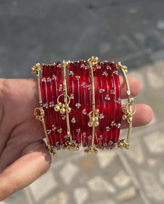 12 Bangles + 4 Ghungroo Set // Red