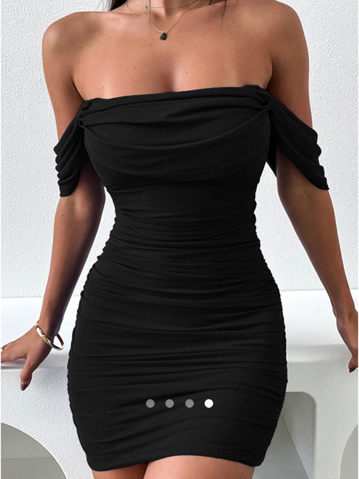 Gathered Off-Shoulder Dress // Black