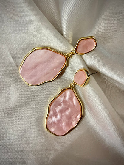 Asymetric Dangle Earrings // Pink