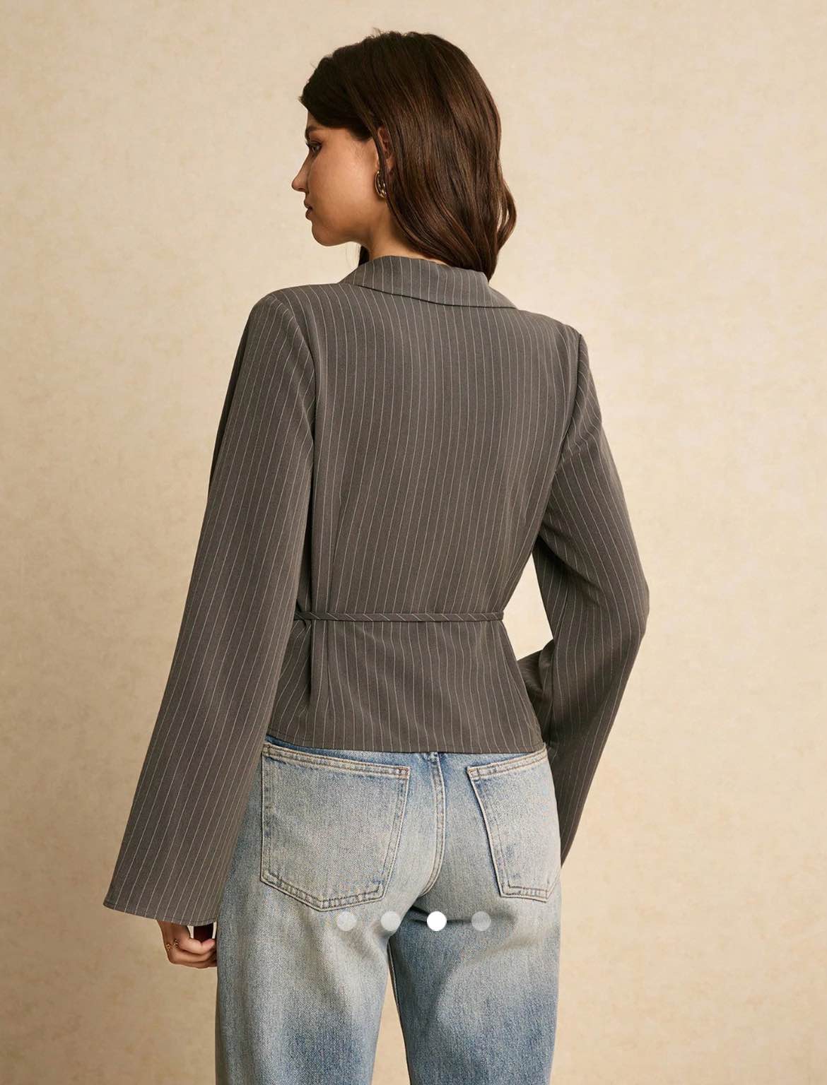 Pinstripe Wrap V-Neck Blouse // Charcoal