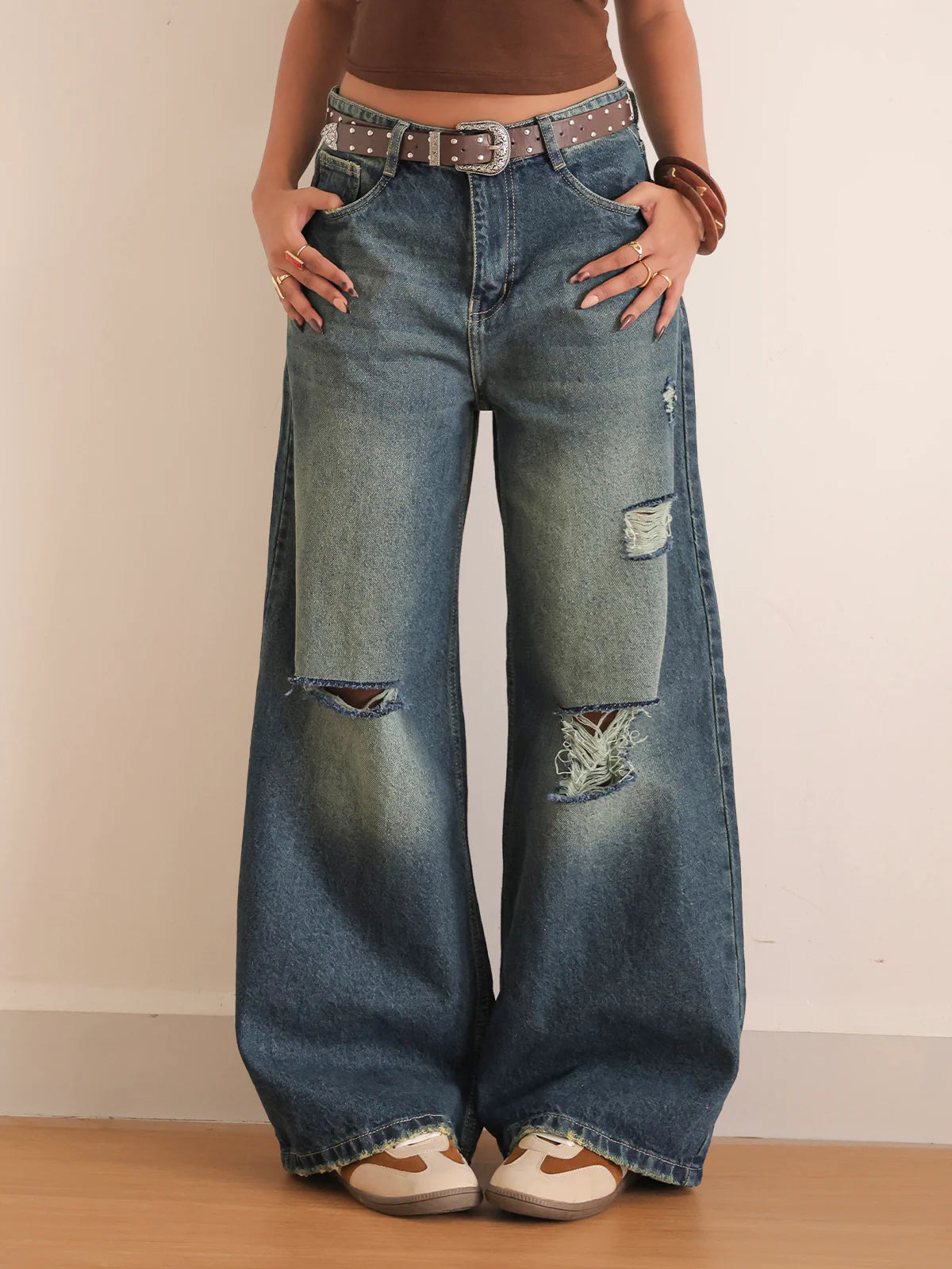 Northern Blue // Ripped Ultra Wide Leg Jeans