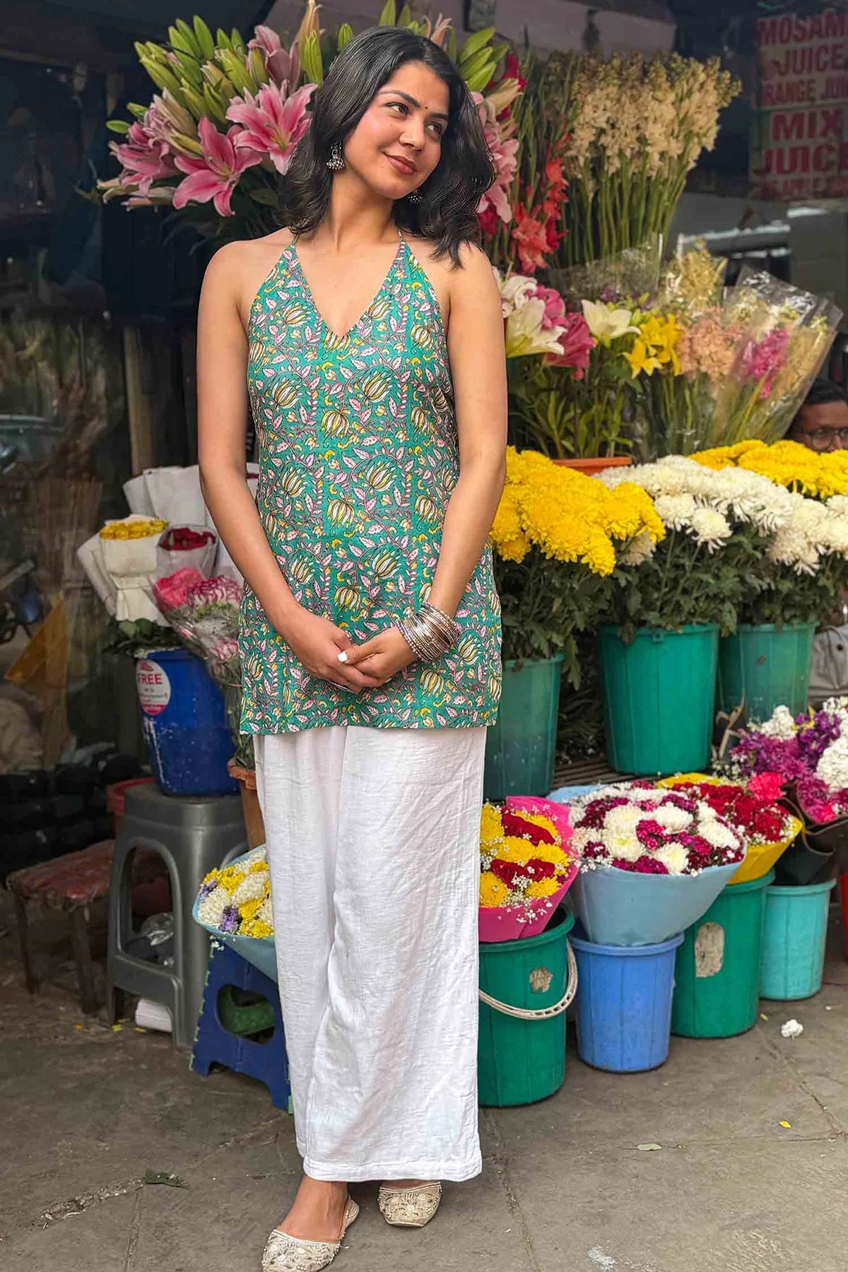 Jalebi Halter Neck Short Kurti // Green