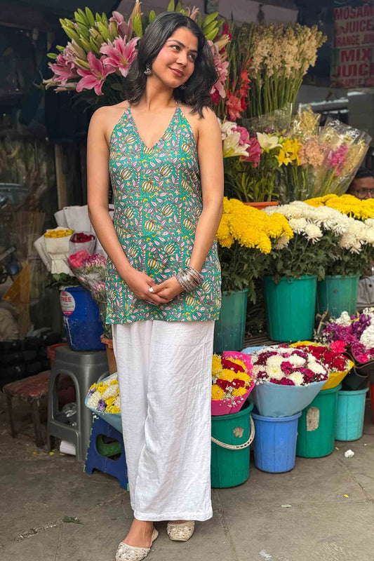 Jalebi Halter Neck Short Kurti // Green
