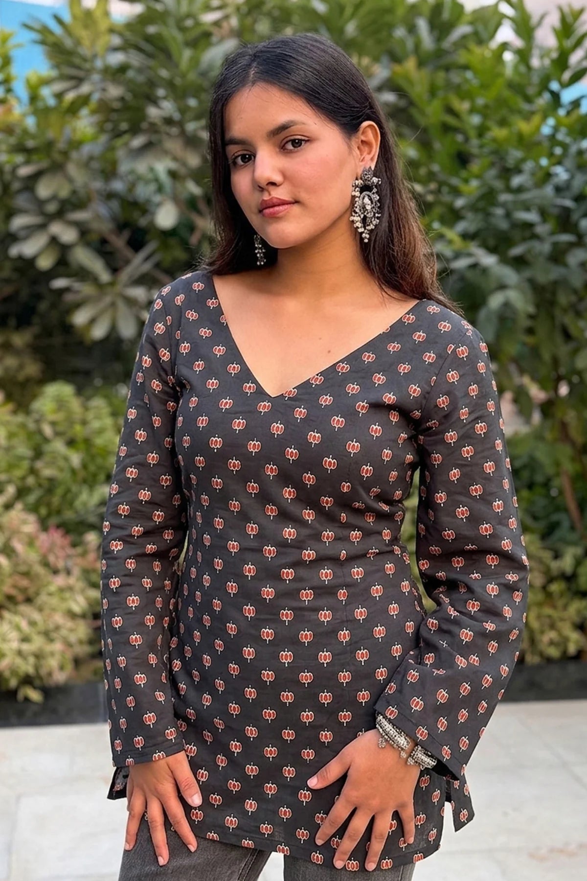 Ayra Block Print Short Kurti // Black