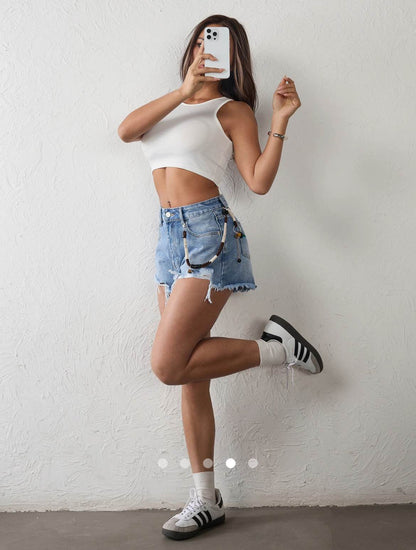 Denim Wide Leg Shorts // Light Blue